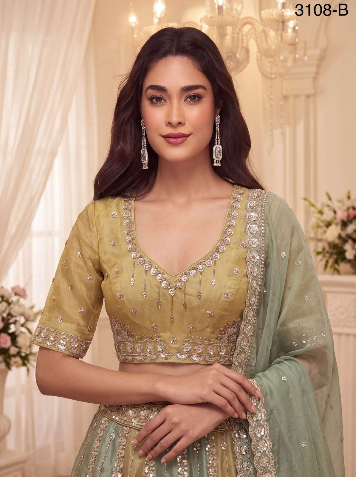 Partywear pastel Color beautiful Satin Silk fancy fabric Lehenga Choli reseller in surat 3108